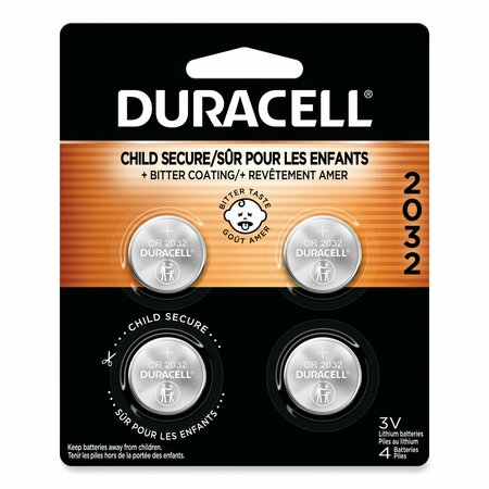 DURACELL Lithium Coin Battery, 2032, PK4 DL2032B4PK